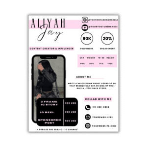 Influencer Media Kit Canva Template | Content Creator Rate Sheet
